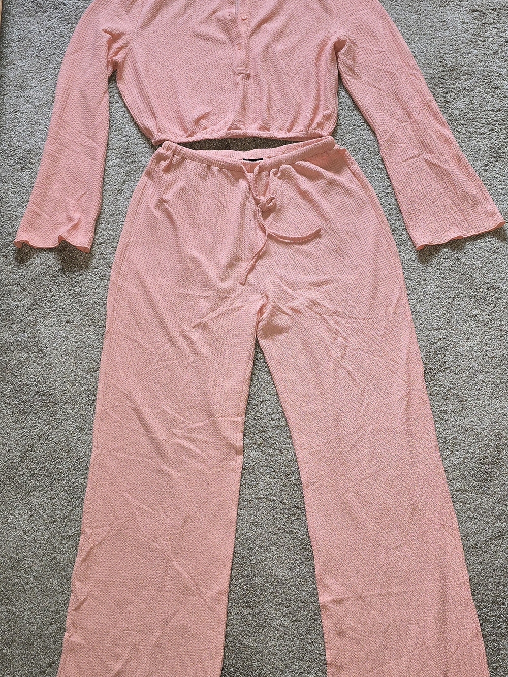 KITTENISH Coral Waffle-Knit Lounge Pants and Top Set